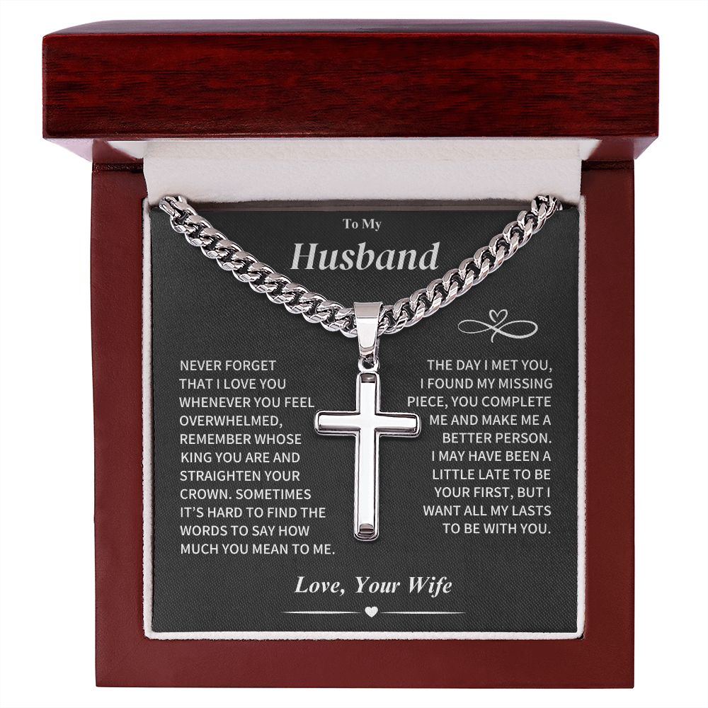 Husband Gift- Cuban Chain with Artisan Cross Necklace