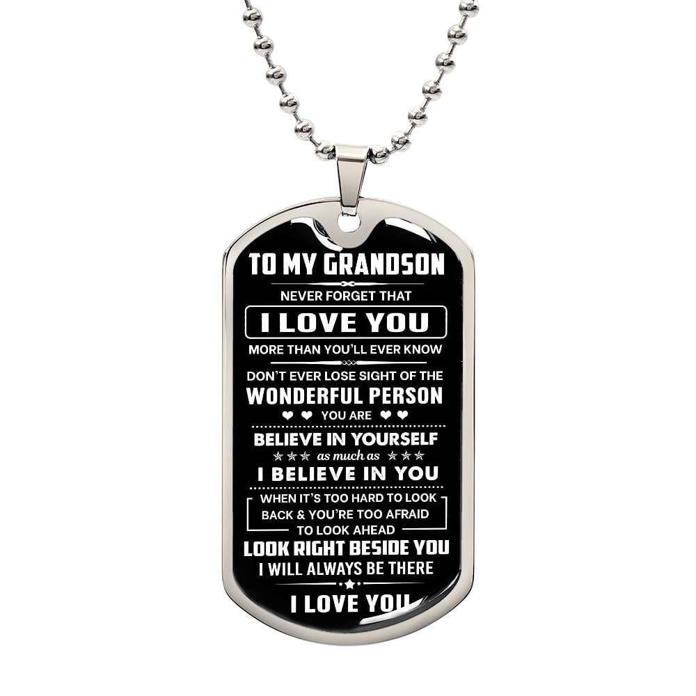 Jewelry Grandson Gift, "Never Forget", Luxury Dog Tag Necklace