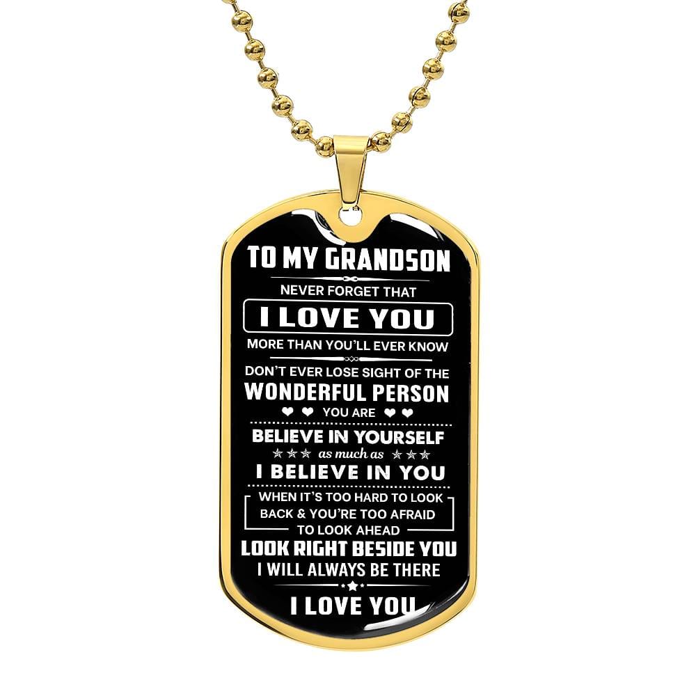 Jewelry Grandson Gift, "Never Forget", Luxury Dog Tag Necklace