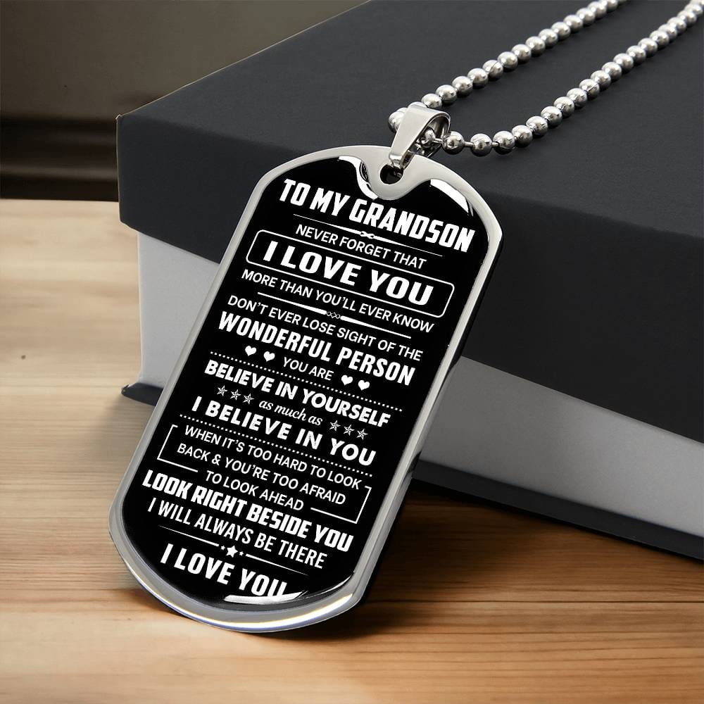 Jewelry Grandson Gift, "Never Forget", Luxury Dog Tag Necklace