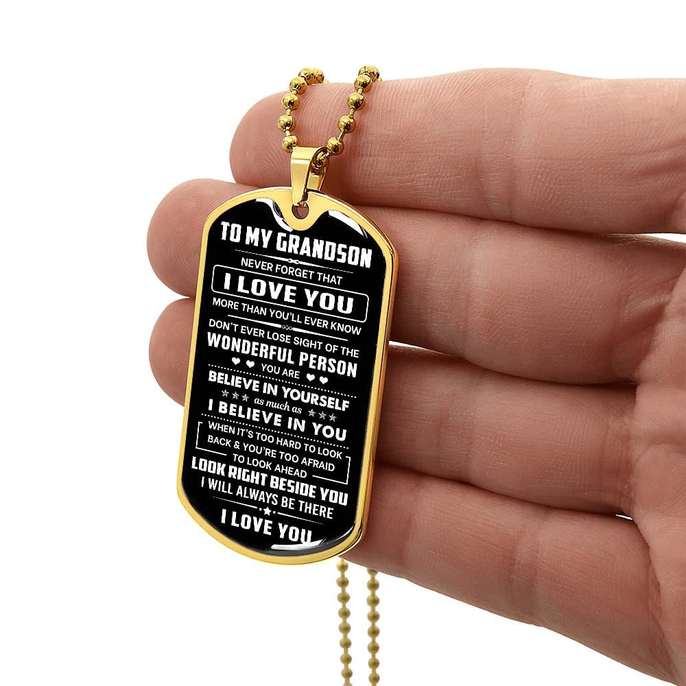 Jewelry Grandson Gift, "Never Forget", Luxury Dog Tag Necklace