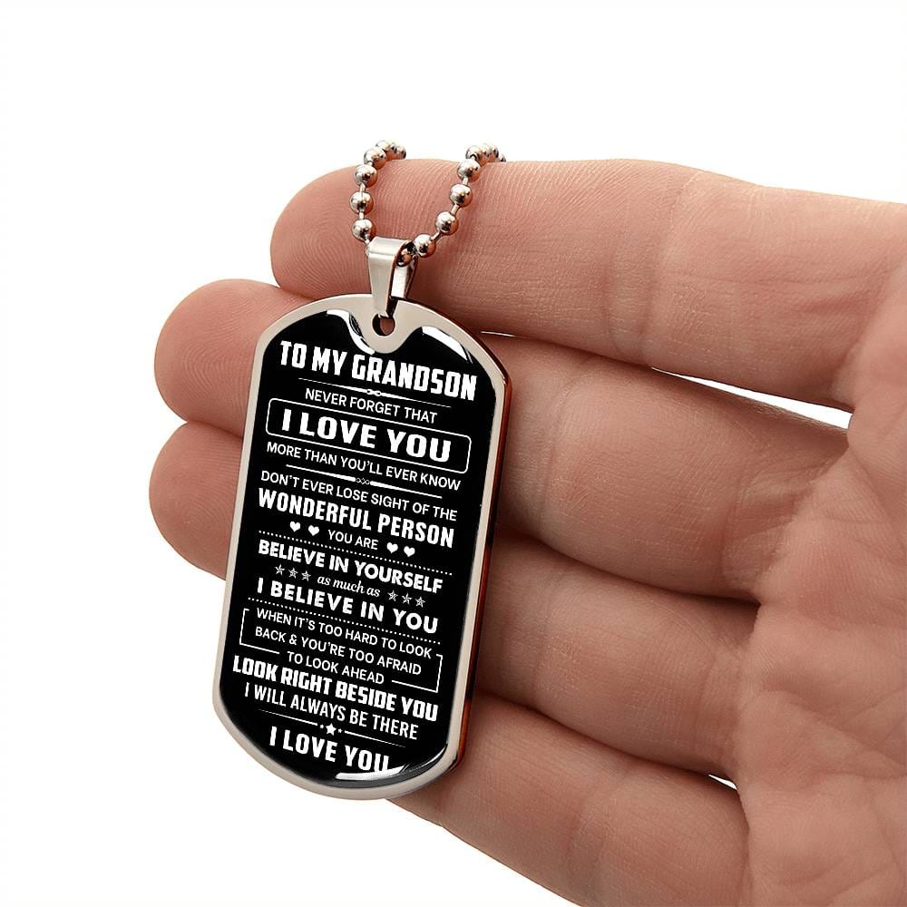 Jewelry Grandson Gift, "Never Forget", Luxury Dog Tag Necklace