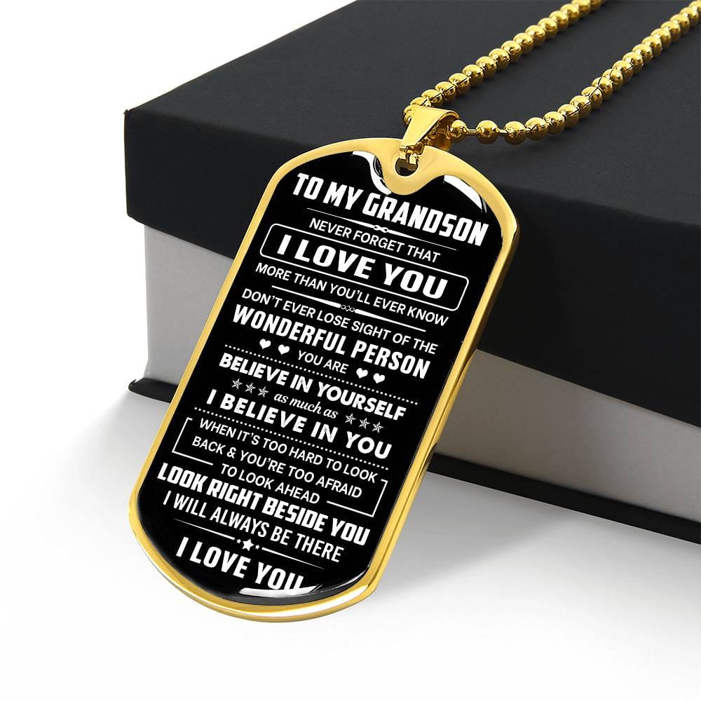 Jewelry Grandson Gift, "Never Forget", Luxury Dog Tag Necklace