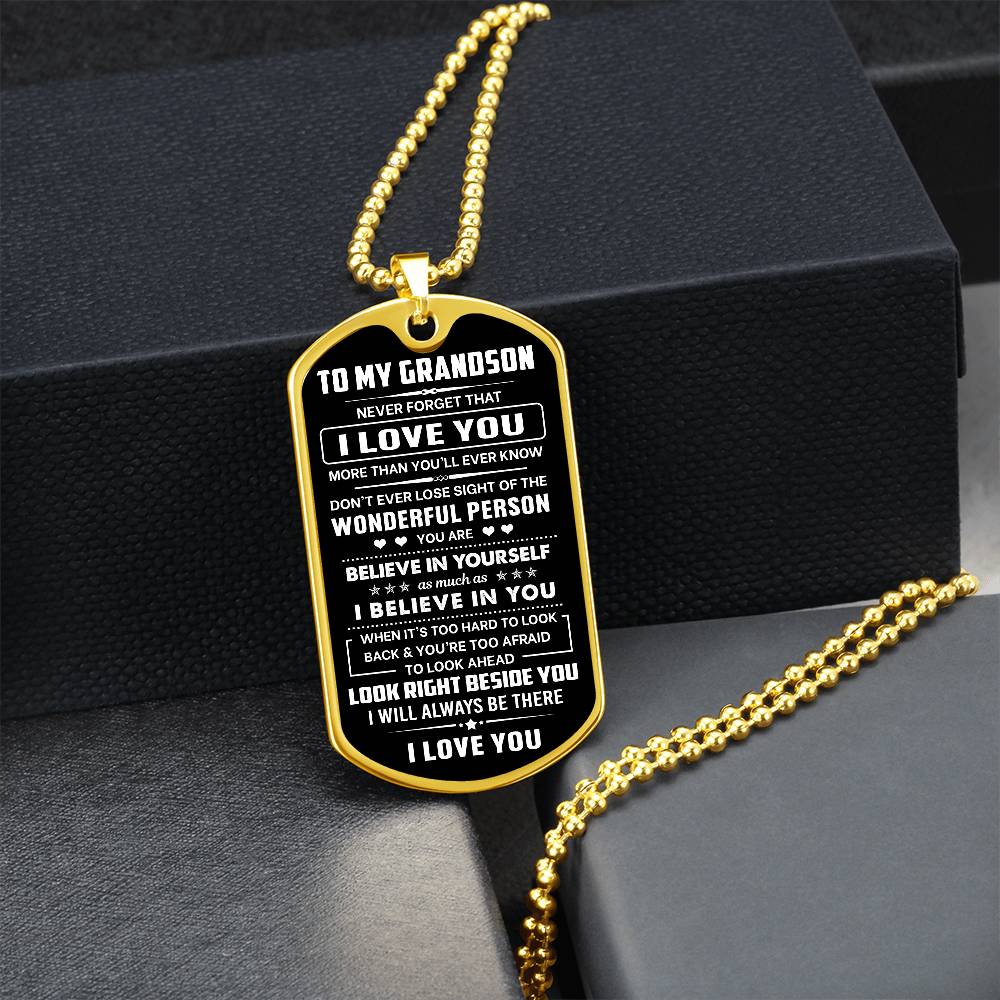 Jewelry Grandson Gift, "Never Forget", Luxury Dog Tag Necklace