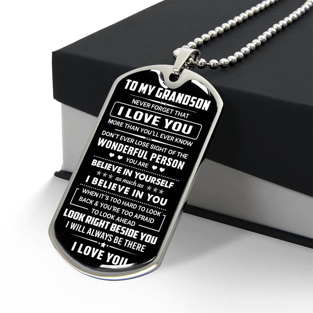 Jewelry Grandson Gift, "Never Forget", Luxury Dog Tag Necklace