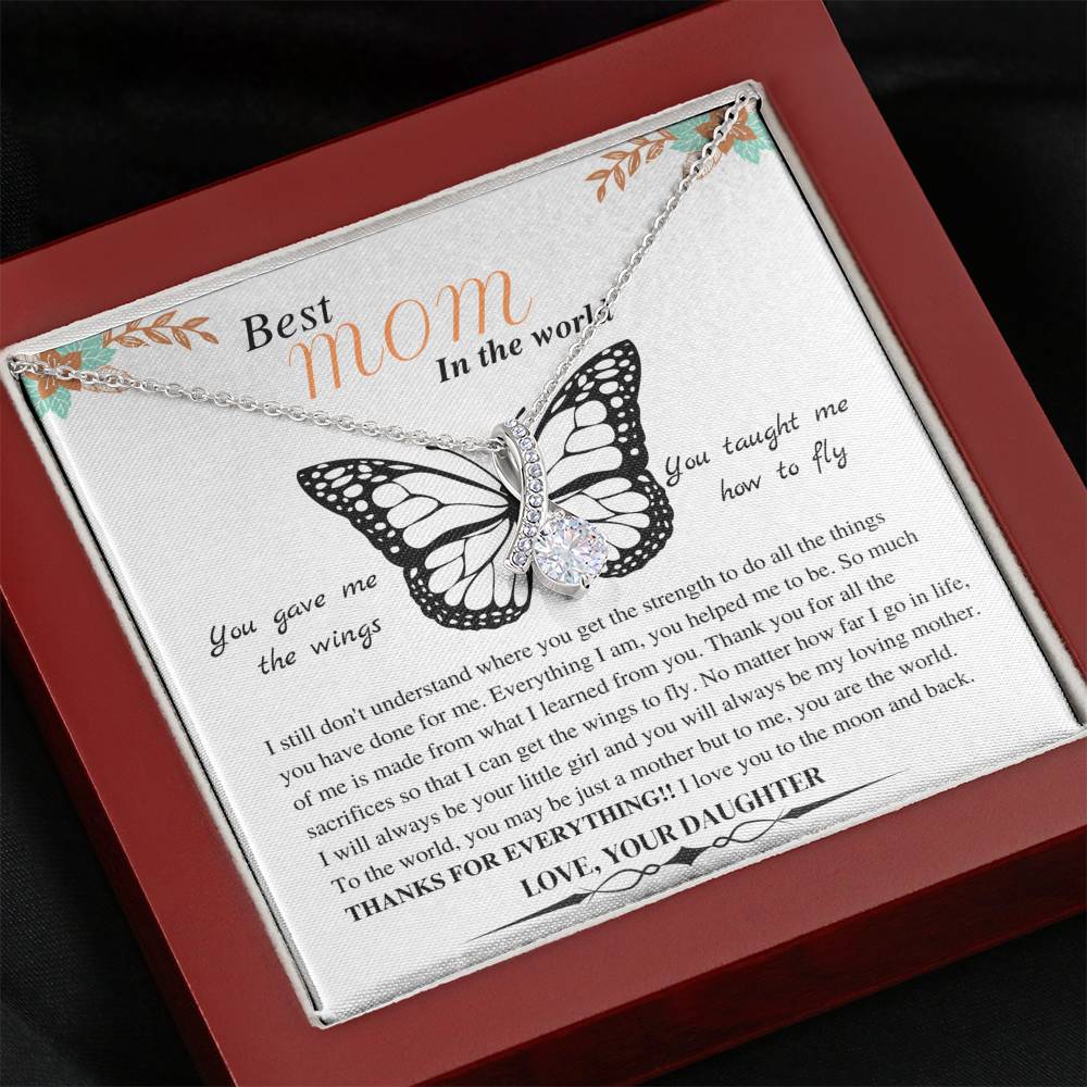 Alluring Beauty Necklace; Daughter Gift to Best Mom, You gave me the wings to fly - Family Love Tree