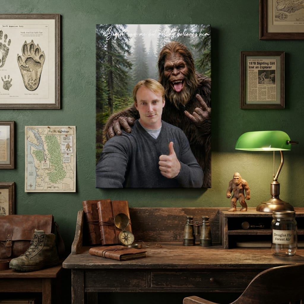 canvas Personalized Bigfoot Selfie Canvas | Custom Bigfoot Adventure Wall Art | Funny Outdoor Couple & Family Gift | Unique Keepsake Personalized Bigfoot Selfie Canvas | Custom Bigfoot Adventure Wall Art | Funny Outdoor Couple & Family Gift | Unique Keepsake