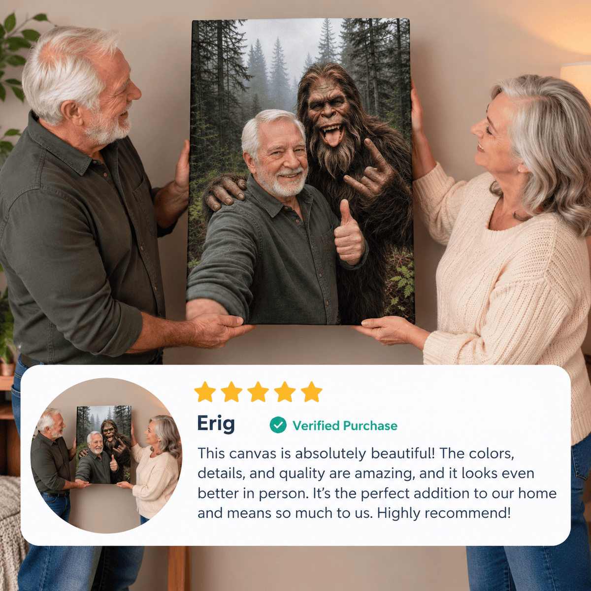 canvas Personalized Bigfoot Selfie Canvas | Custom Bigfoot Adventure Wall Art | Funny Outdoor Couple & Family Gift | Unique Keepsake Personalized Bigfoot Selfie Canvas | Custom Bigfoot Adventure Wall Art | Funny Outdoor Couple & Family Gift | Unique Keepsake
