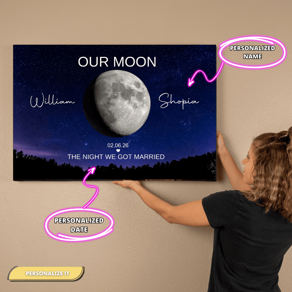 canvas Personalized Our Moon Canvas | Custom Couple Names & Wedding Date | Romantic Night Sky Anniversary Wall Art Gift Personalized Our Moon Canvas | Custom Couple Names & Wedding Date | Romantic Night Sky Anniversary Wall Art Gift