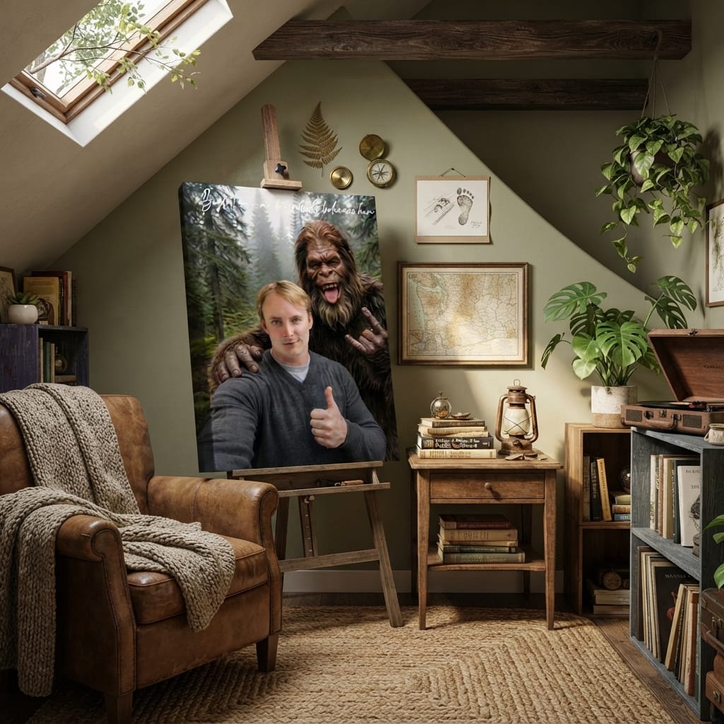 canvas Personalized Bigfoot Selfie Canvas | Custom Bigfoot Adventure Wall Art | Funny Outdoor Couple & Family Gift | Unique Keepsake Personalized Bigfoot Selfie Canvas | Custom Bigfoot Adventure Wall Art | Funny Outdoor Couple & Family Gift | Unique Keepsake