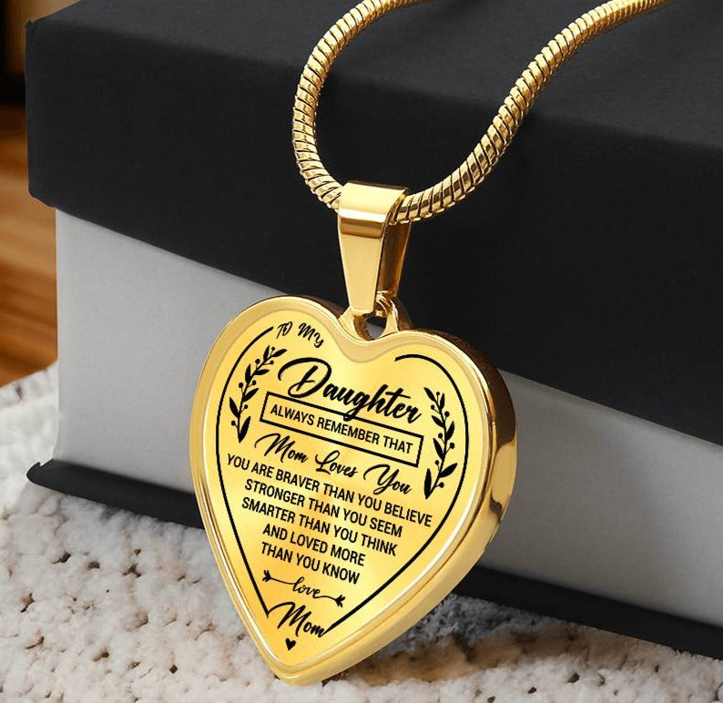 Daughter Heart Necklace Gift- Remember Mom Loves You
