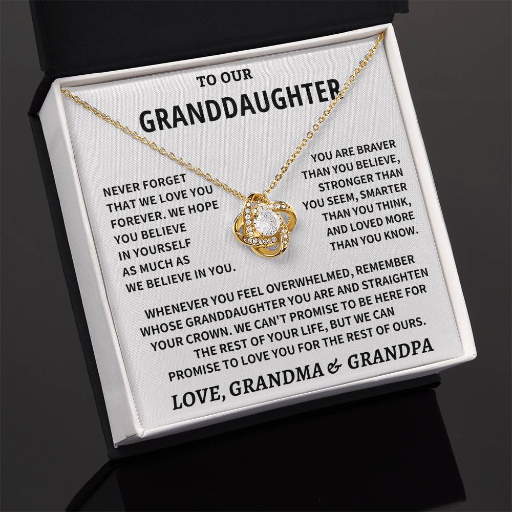 Jewelry Granddaughter Gift From Grandma & Grandpa, "Never Forget" Knot Necklace