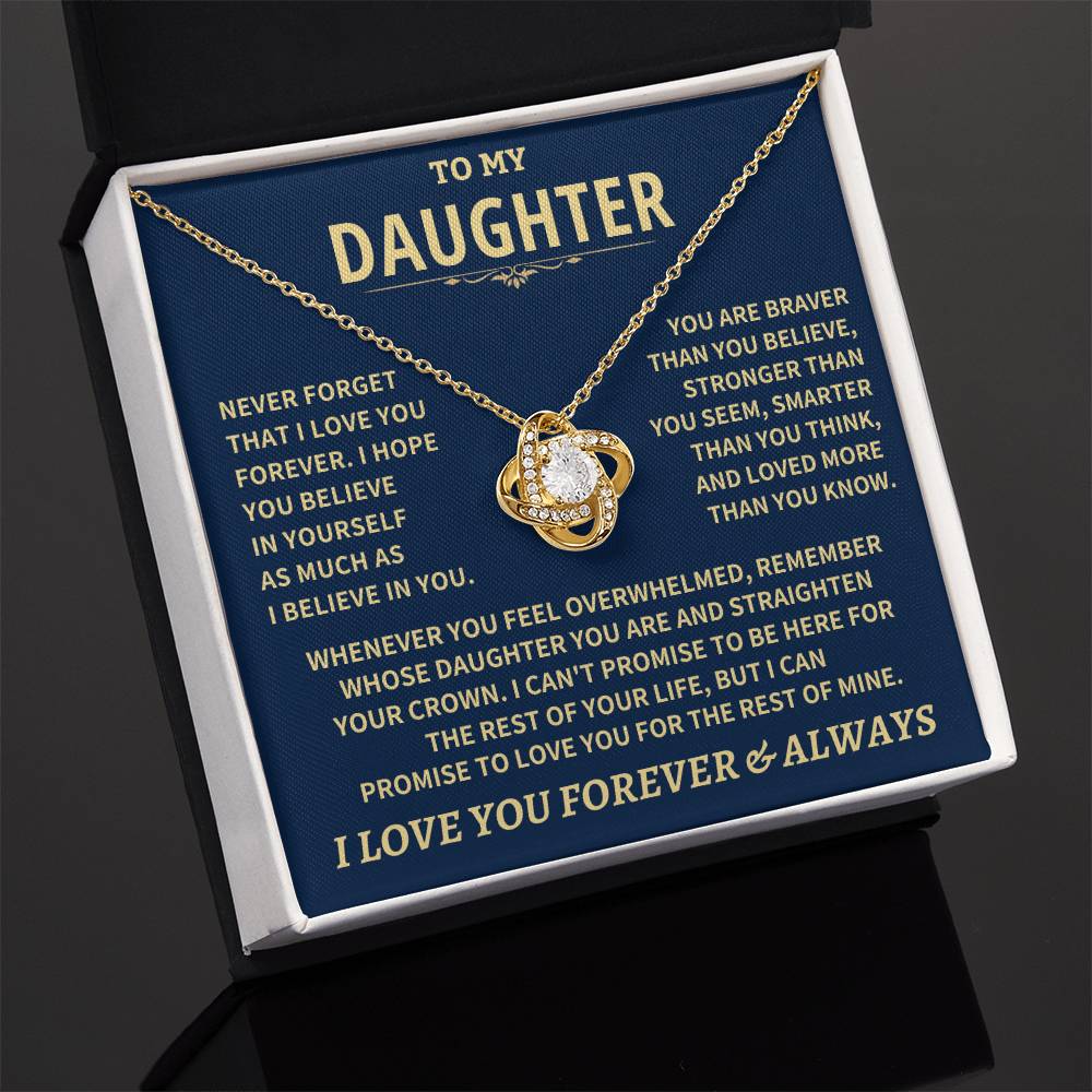 Jewelry Daughter Gift, "Never Forget That I Love You" Love Knot Necklace