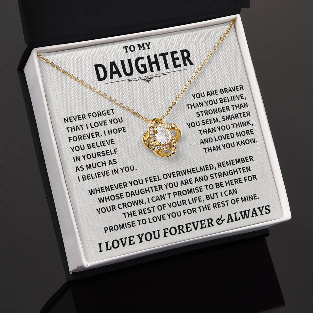 Jewelry Beautiful Daughter Gift, "Never Forget That I Love You" Love Knot Necklace