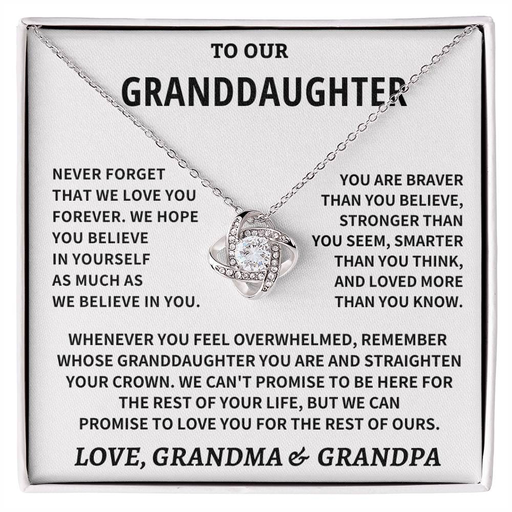 Jewelry Granddaughter Gift From Grandma & Grandpa, "Never Forget" Knot Necklace