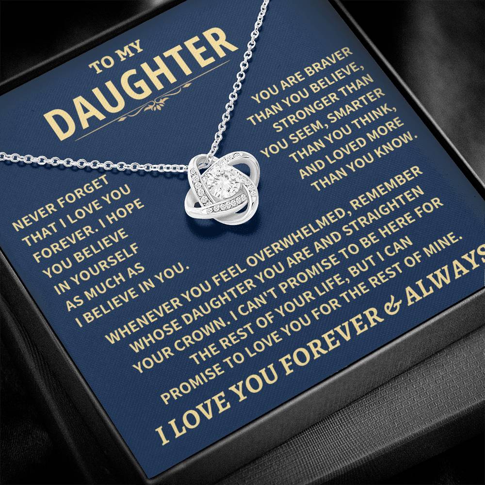 Jewelry Daughter Gift, "Never Forget That I Love You" Love Knot Necklace