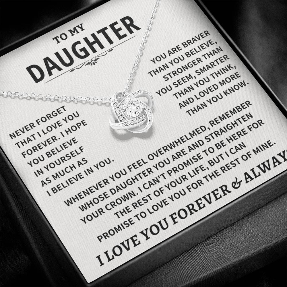 Jewelry Beautiful Daughter Gift, "Never Forget That I Love You" Love Knot Necklace