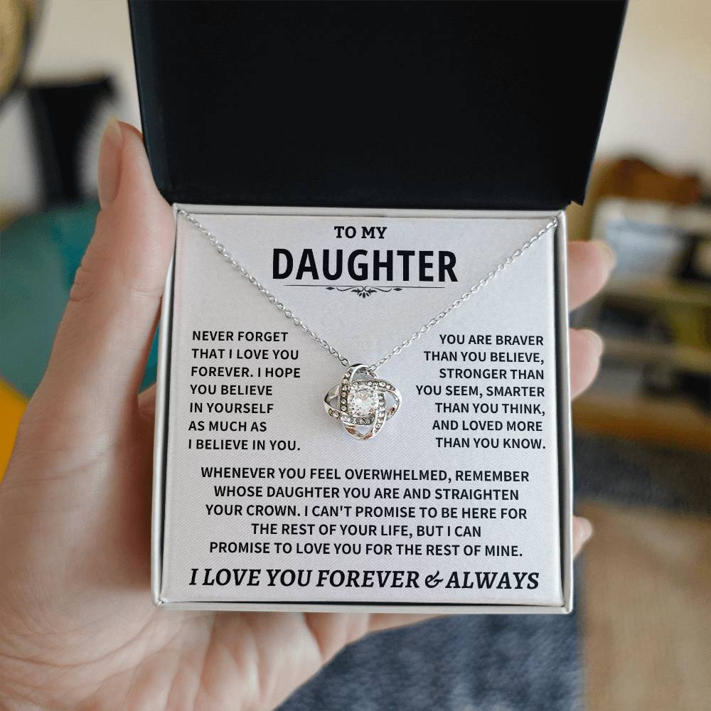 Jewelry Beautiful Daughter Gift, "Never Forget That I Love You" Love Knot Necklace