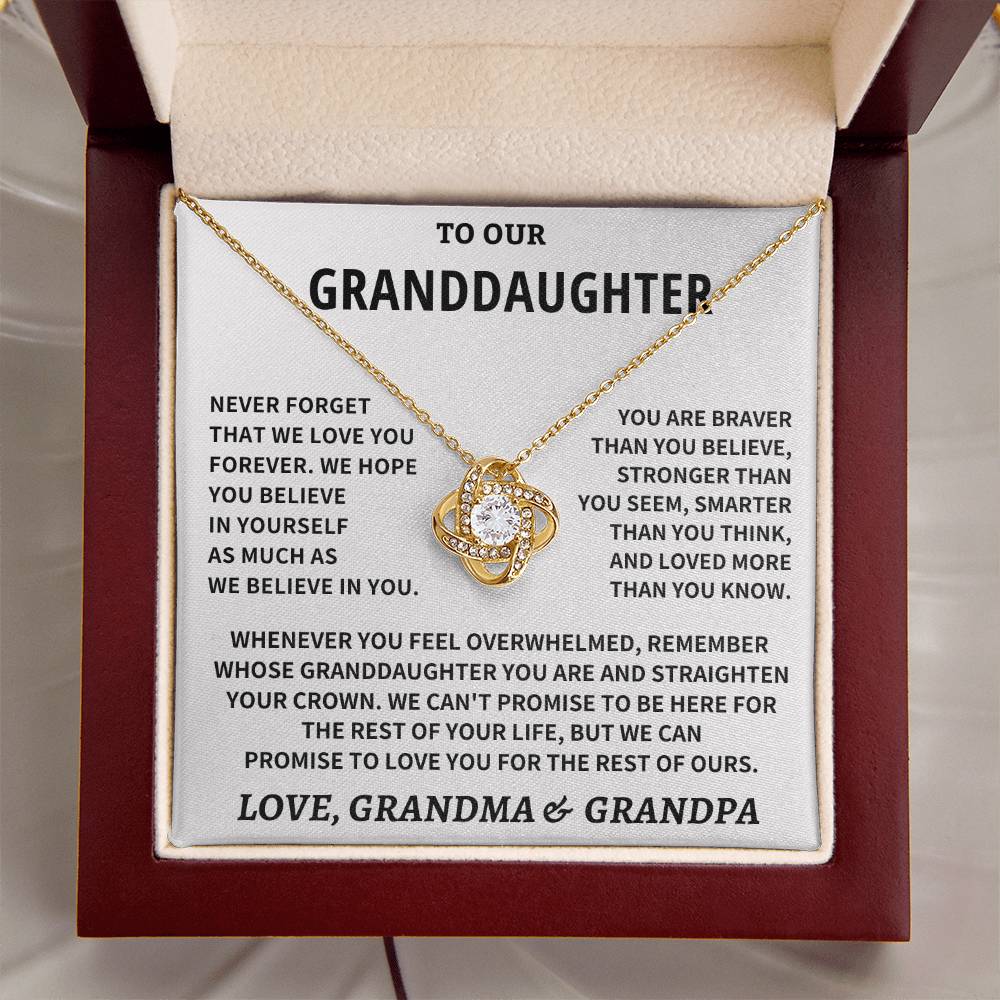 Jewelry Granddaughter Gift From Grandma & Grandpa, "Never Forget" Knot Necklace