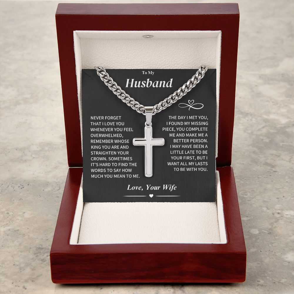 Husband Gift- Cuban Chain with Artisan Cross Necklace