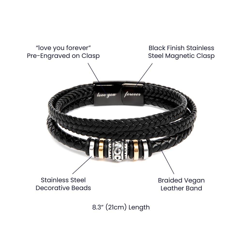 Father's Day Son Gift- "Love You Forever" Leather Bracelet