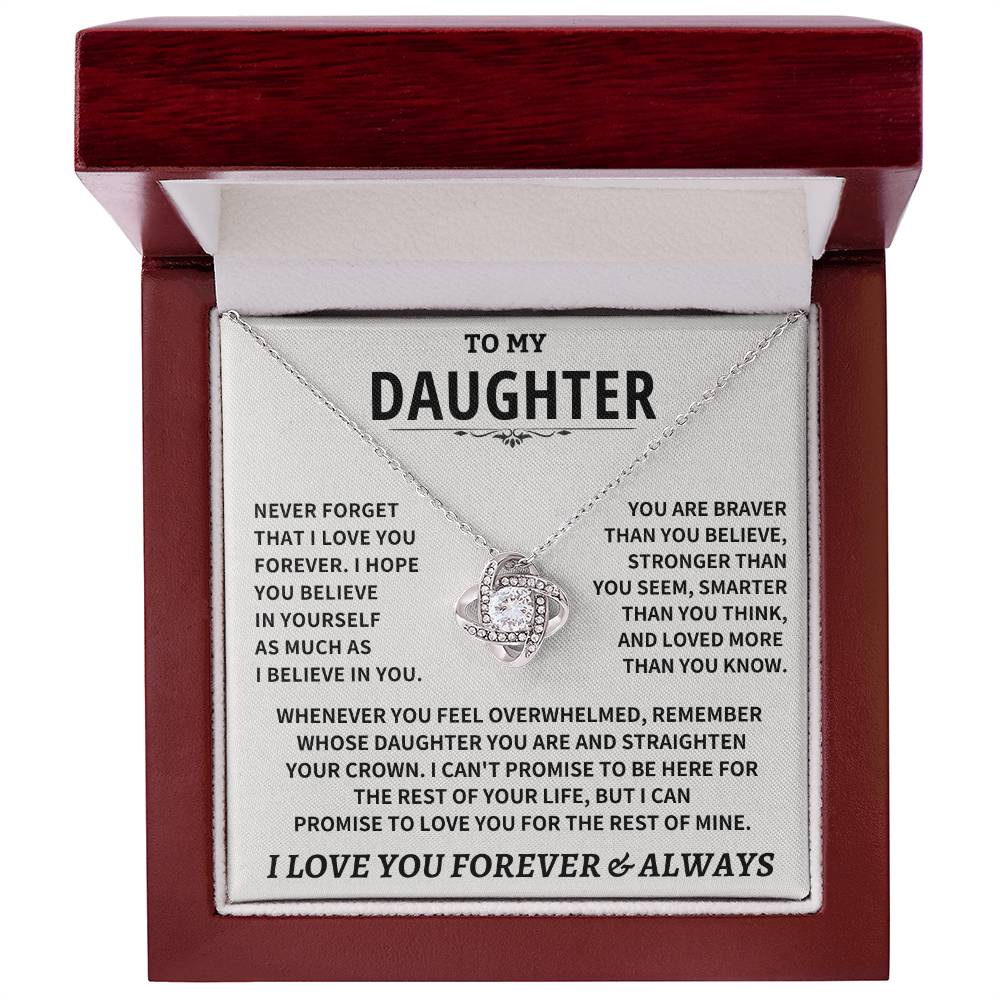 Jewelry Beautiful Daughter Gift, "Never Forget That I Love You" Love Knot Necklace