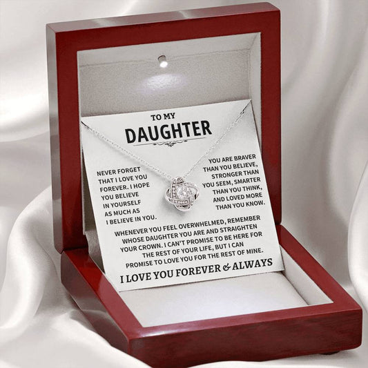 Jewelry Beautiful Daughter Gift, "Never Forget That I Love You" Love Knot Necklace