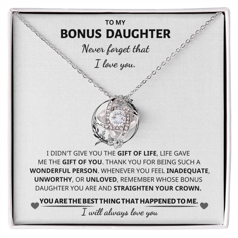 Jewelry Bonus Daughter Gift, "Never Forget", Knot Necklace