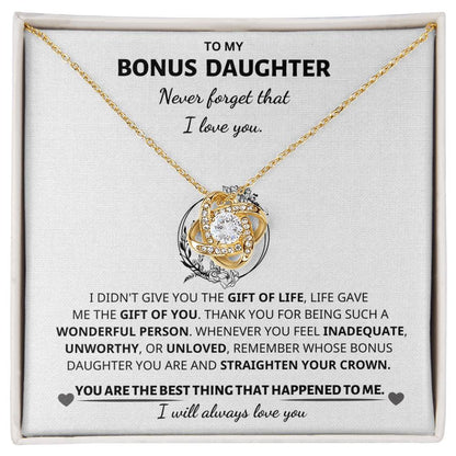 Jewelry Bonus Daughter Gift, "Never Forget", Knot Necklace