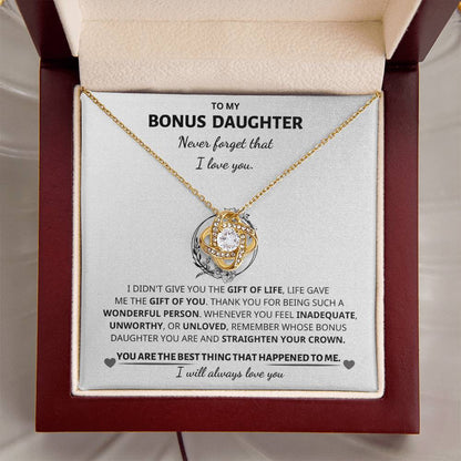 Jewelry Bonus Daughter Gift, "Never Forget", Knot Necklace