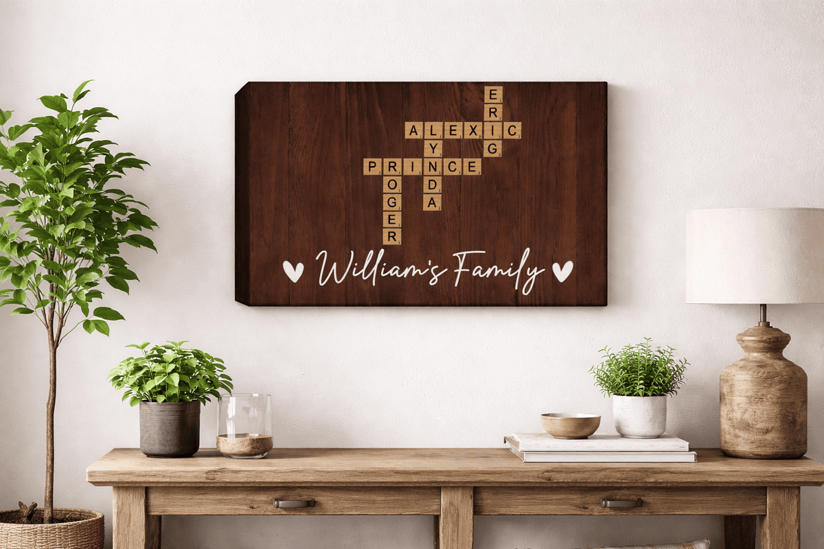 Wall Art Personalized Family Name Crossword Canvas Wall Art – Custom Scrabble Style Wooden Sign Gift for Home Decor, Anniversary, Housewarming Personalized Family Name Crossword Canvas Wall Art – Custom Scrabble Style Wooden Sign Gift for Home Decor, Anniversary, Housewarming