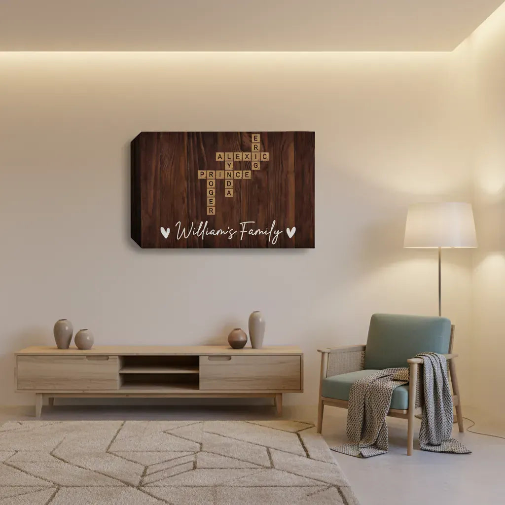 Wall Art Personalized Family Name Crossword Canvas Wall Art – Custom Scrabble Style Wooden Sign Gift for Home Decor, Anniversary, Housewarming Personalized Family Name Crossword Canvas Wall Art – Custom Scrabble Style Wooden Sign Gift for Home Decor, Anniversary, Housewarming