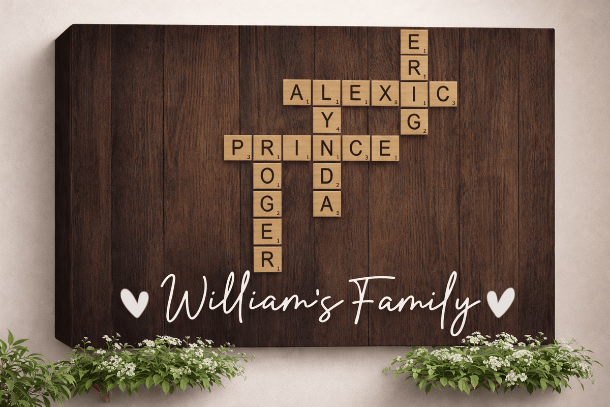 Wall Art Personalized Family Name Crossword Canvas Wall Art – Custom Scrabble Style Wooden Sign Gift for Home Decor, Anniversary, Housewarming Personalized Family Name Crossword Canvas Wall Art – Custom Scrabble Style Wooden Sign Gift for Home Decor, Anniversary, Housewarming