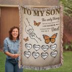 Family name woven blanket gift for father and son