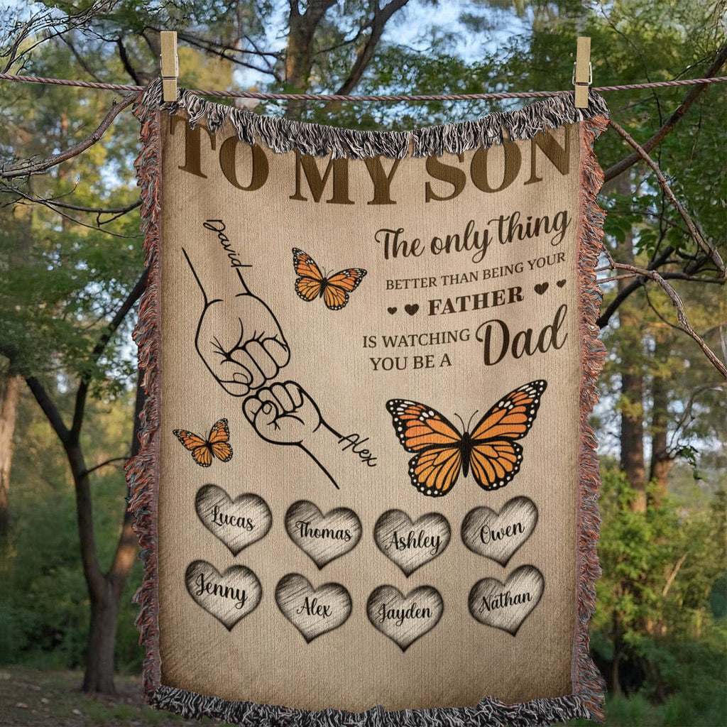 Personalized family blanket with father son message