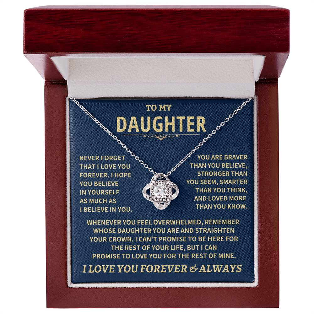 Jewelry Daughter Gift, "Never Forget That I Love You" Love Knot Necklace