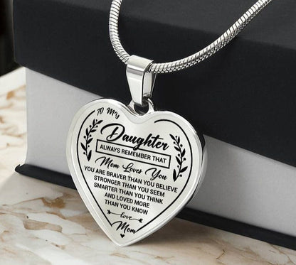 Jewelry Daughter Heart Necklace Gift- Remember Mom Loves You