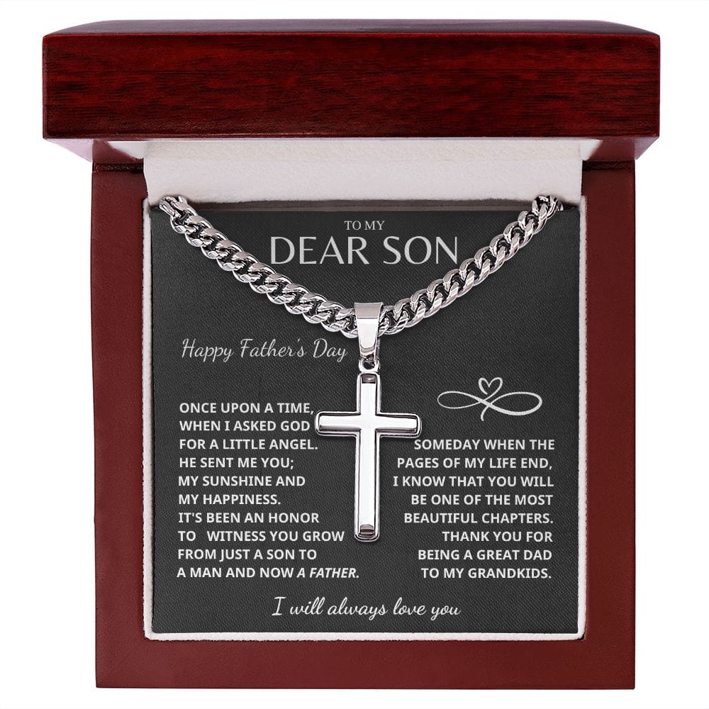 Jewelry Father's Day Son Gift- Cuban Chain with Artisan Cross Necklace