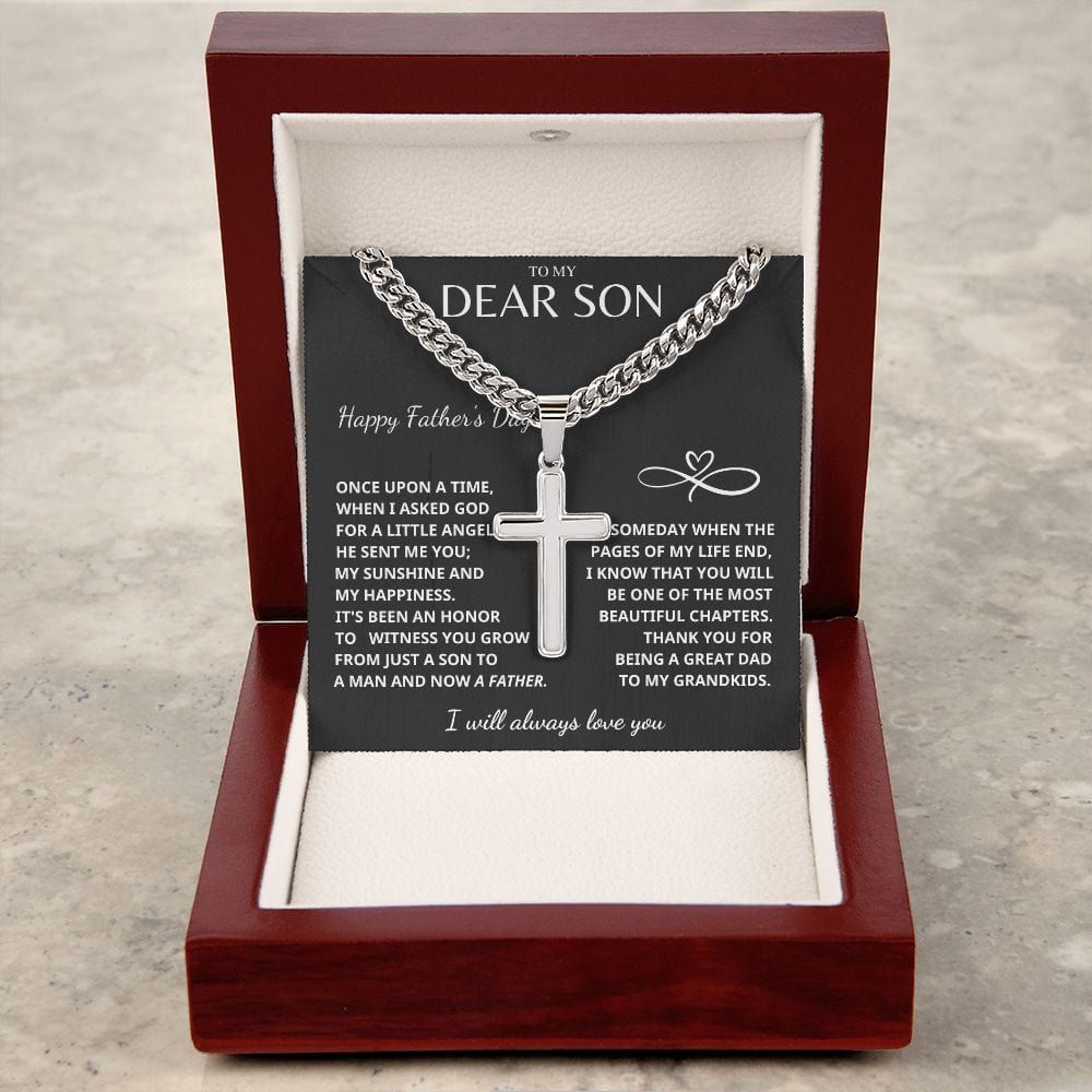 Jewelry Father's Day Son Gift- Cuban Chain with Artisan Cross Necklace