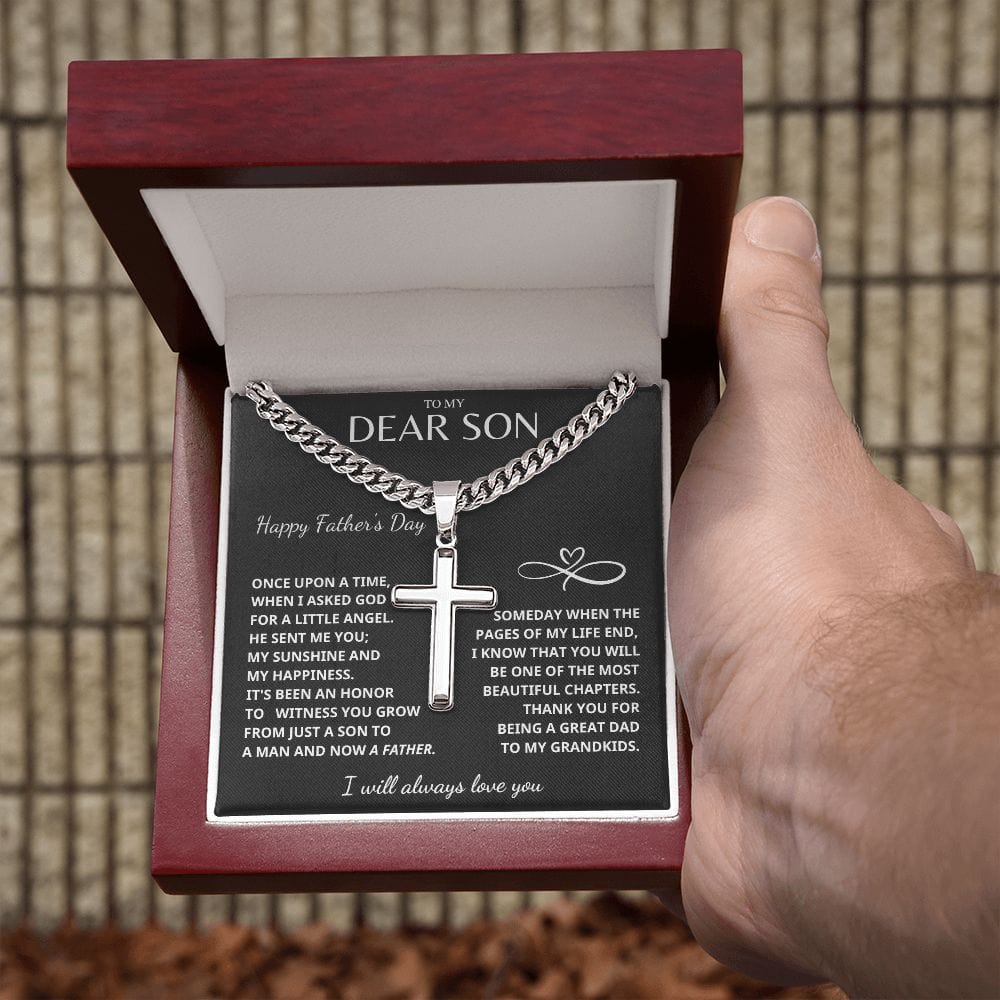 Jewelry Father's Day Son Gift- Cuban Chain with Artisan Cross Necklace