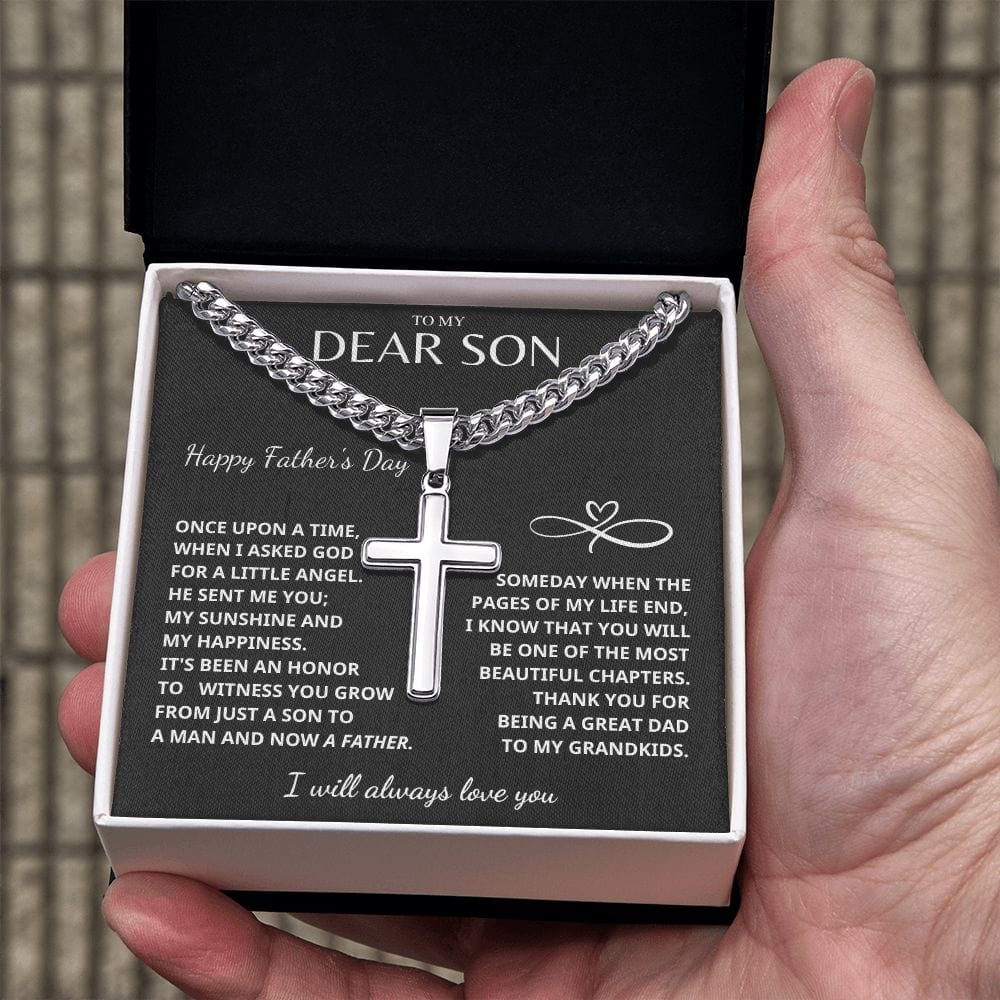 Jewelry Father's Day Son Gift- Cuban Chain with Artisan Cross Necklace