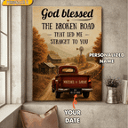 "God Blessed the Broken Road" – Custom Couple Truck Farmhouse Canvas