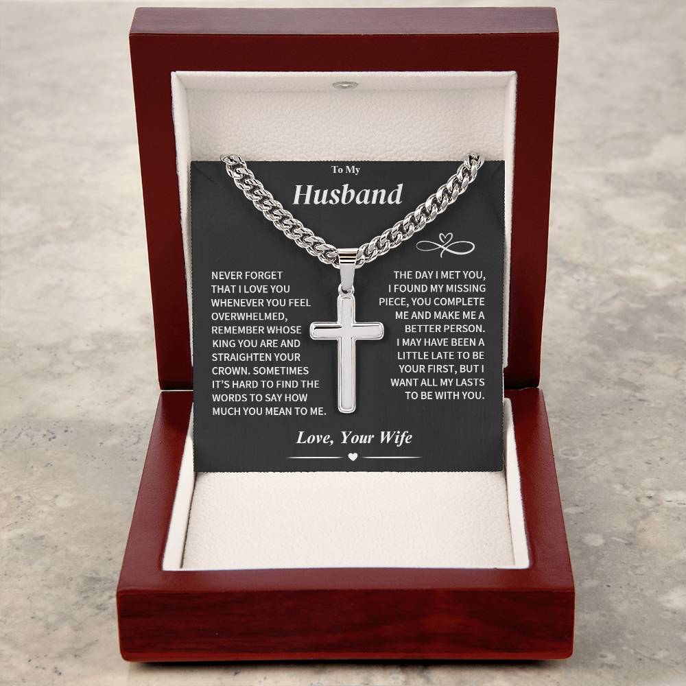 Jewelry Gift for Husband-Cuban Cross-From Wife