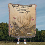 God Blessed the Broken Road Deer Couple Personalized Woven Blanket – Rustic Christian Wedding Gift for Couples God Blessed the Broken Road Deer Couple Personalized Woven Blanket – Rustic Christian Wedding Gift for Couples