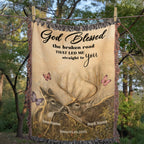 God Blessed the Broken Road Deer Couple Personalized Woven Blanket – Rustic Christian Wedding Gift for Couples God Blessed the Broken Road Deer Couple Personalized Woven Blanket – Rustic Christian Wedding Gift for Couples