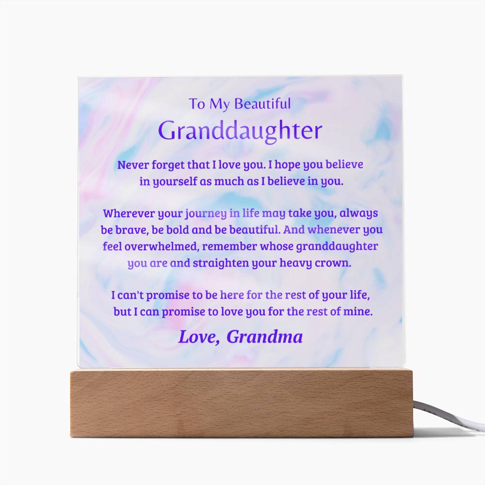 Jewelry Granddaughter Gift; Believe In Yourself- Acrylic Plaque