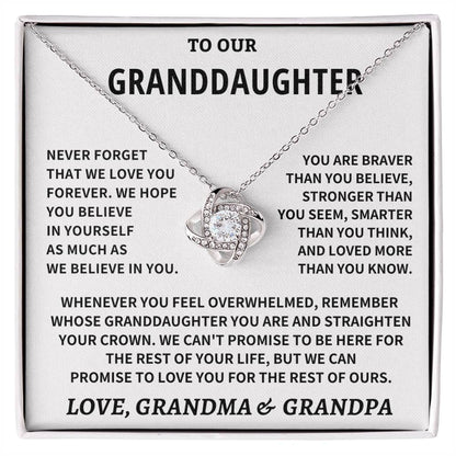 Jewelry Granddaughter Gift From Grandma & Grandpa, "Never Forget" Knot Necklace