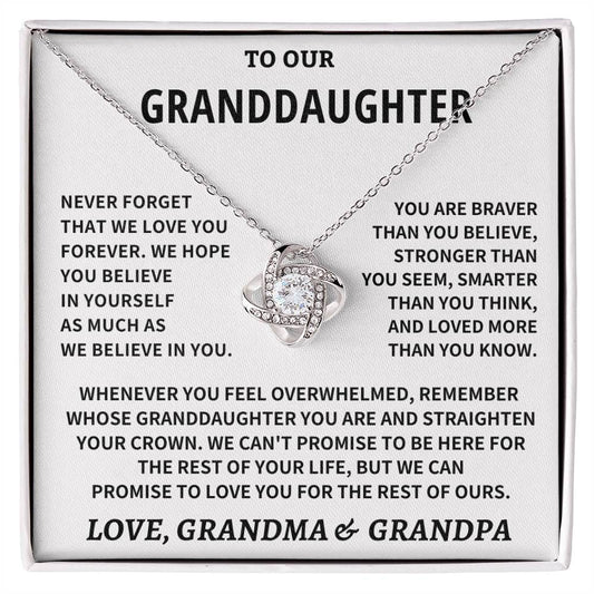 Jewelry Granddaughter Gift From Grandma & Grandpa, "Never Forget" Knot Necklace