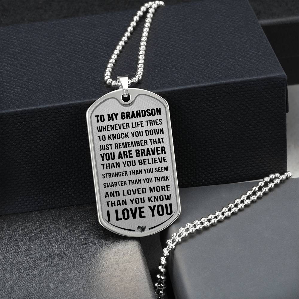 Jewelry Grandson Gift, "Always Remember", Luxury Dog Tag Necklace.