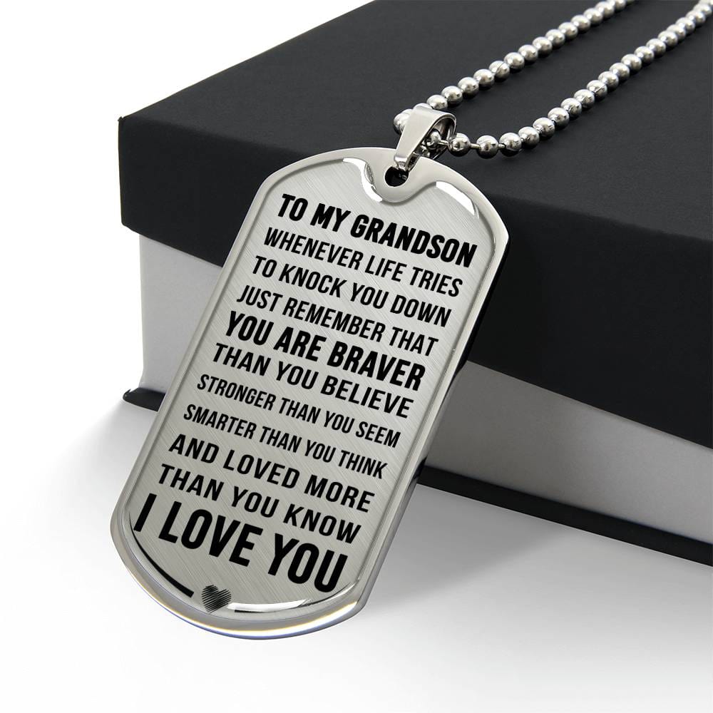 Jewelry Grandson Gift, "Always Remember", Luxury Dog Tag Necklace.